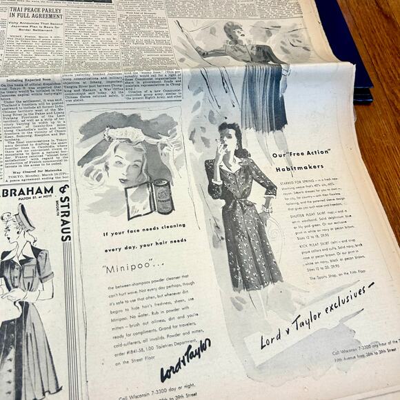 Vintage March 10, 1941 New York Times Newspaper WWII Era Collectible Certificate - Picture 8 of 16